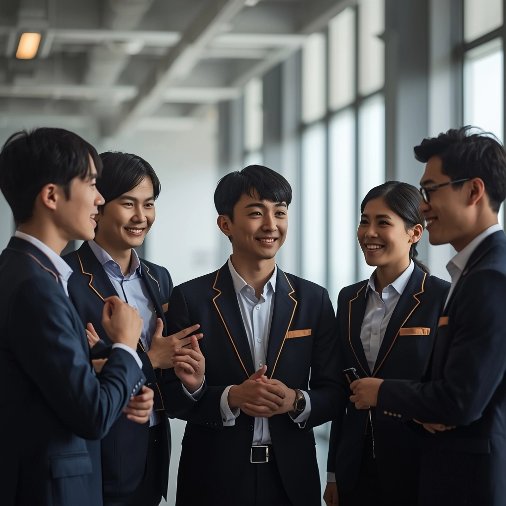 穿著具備品牌DNA專屬工作服的台灣年輕團隊