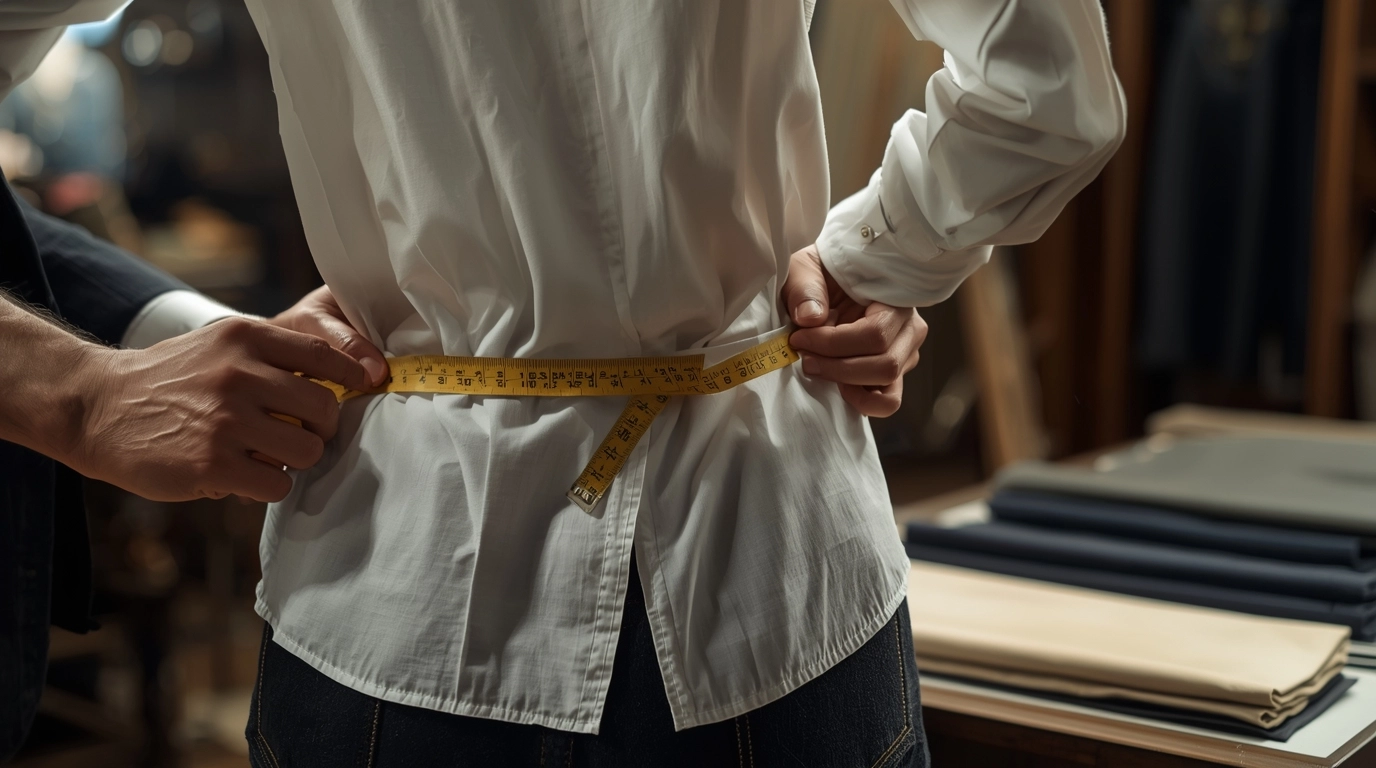 裁縫師為女性客戶測量下身尺寸