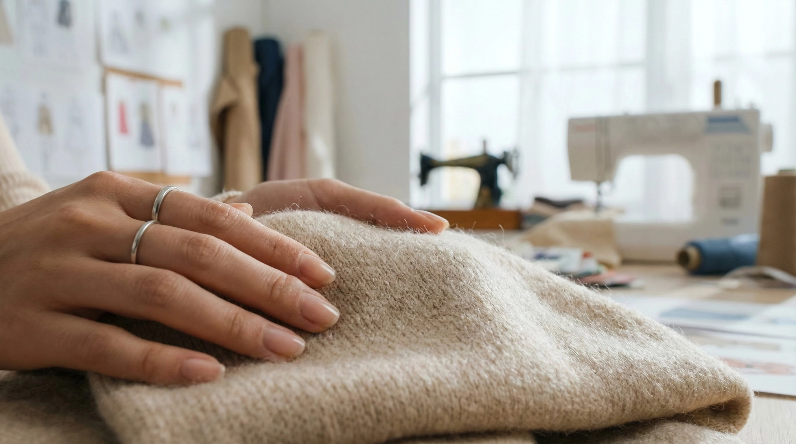 挑選針織布料質感的職場女性