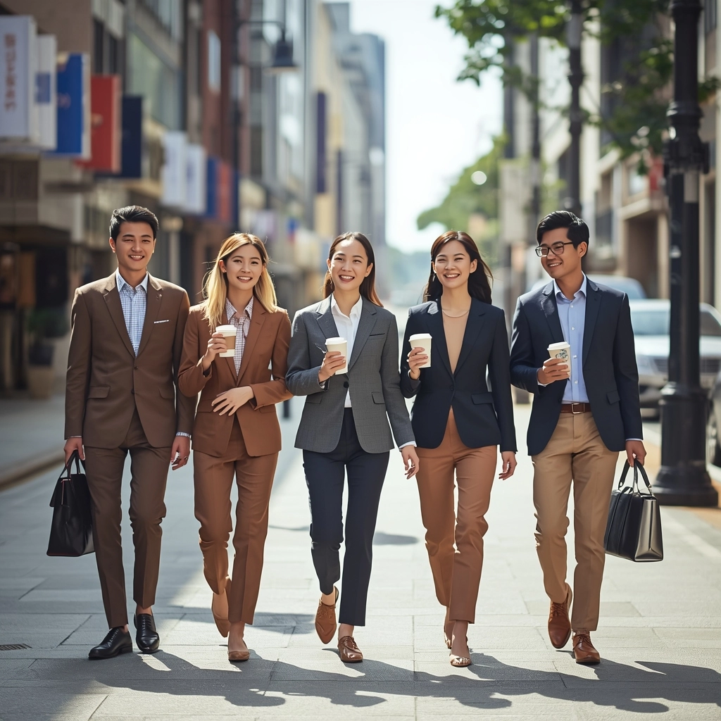 穿著時尚剪裁企業制服的台灣年輕上班族