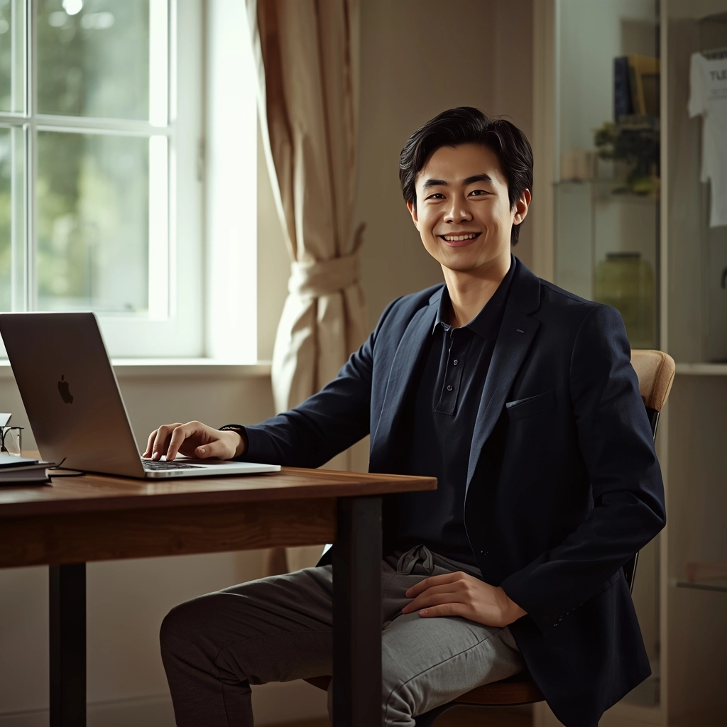 員工居家辦公穿著半正式機能制服，完美兼顧視訊專業與居家舒適