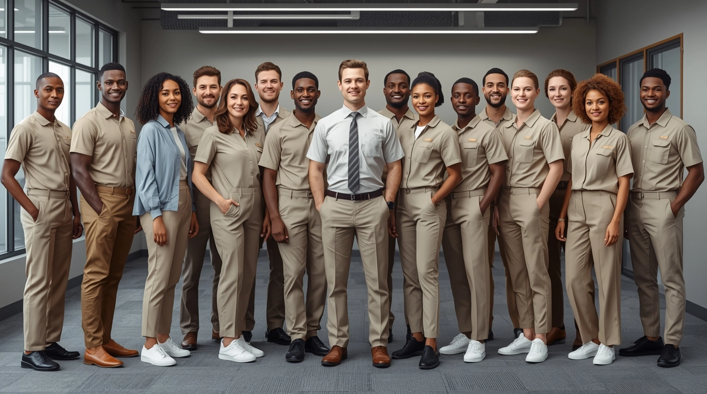 多元體型員工穿著無性別剪裁制服合照