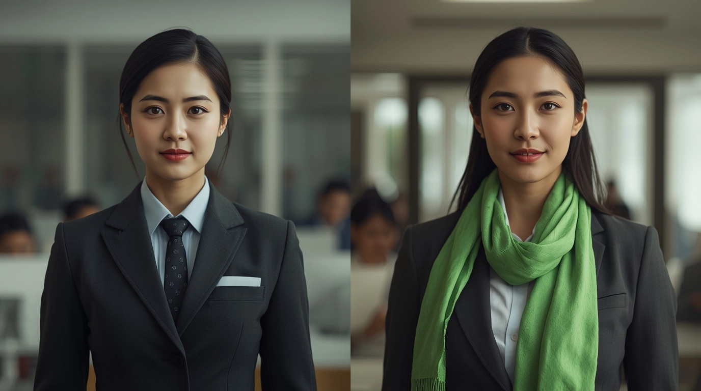 銀行員與房仲人員的制服色彩對比