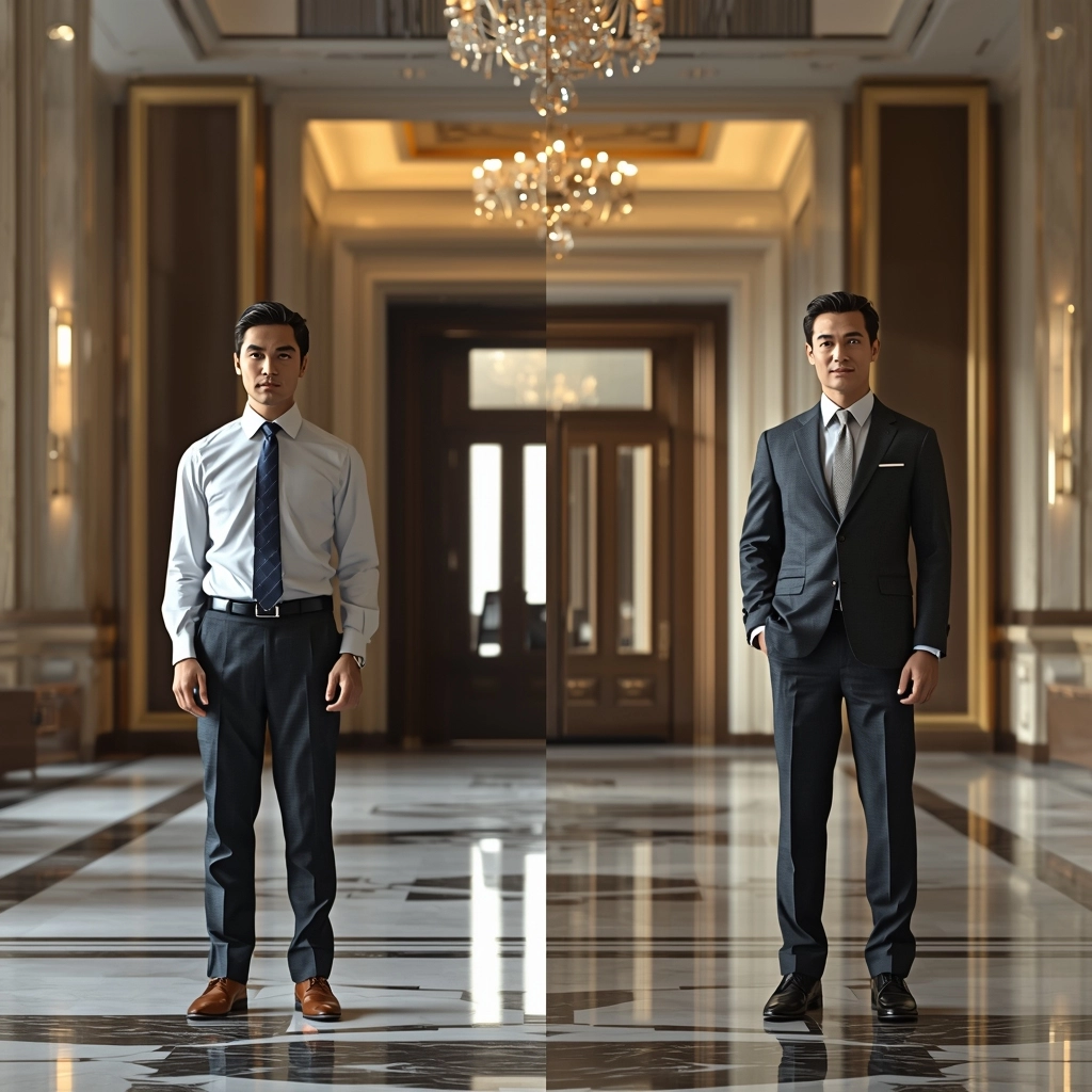 硬體裝潢與制服質量的強烈對比，展現人才是最美門面
