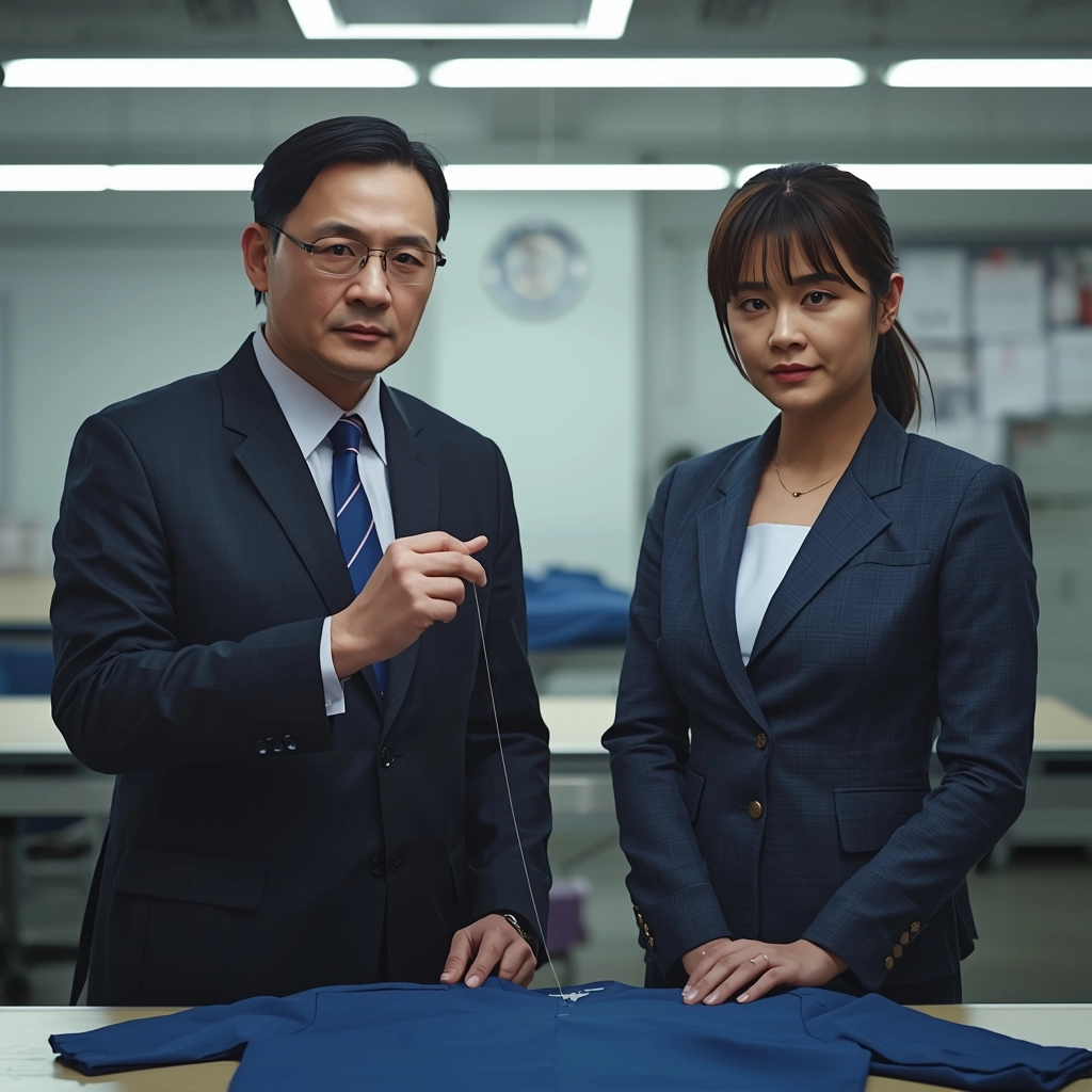 企業採購與制服廠長利用科學測量檢驗大貨線頭，確保品管標準