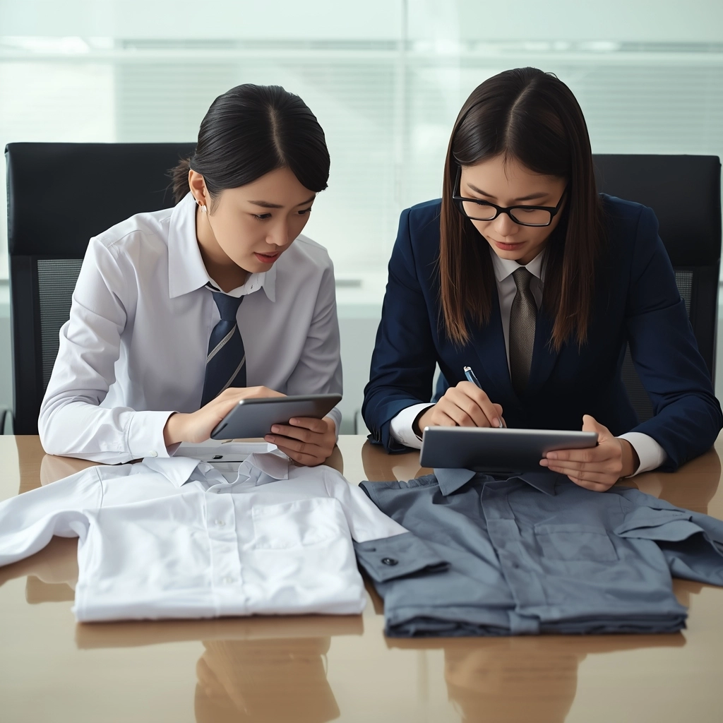 企業採購與專家進行制服洗滌損耗評估，對比新舊衣物狀況