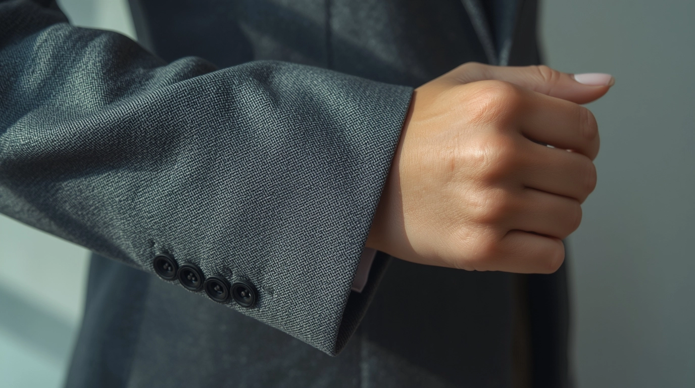 展示高彈性制服布料的延展細節