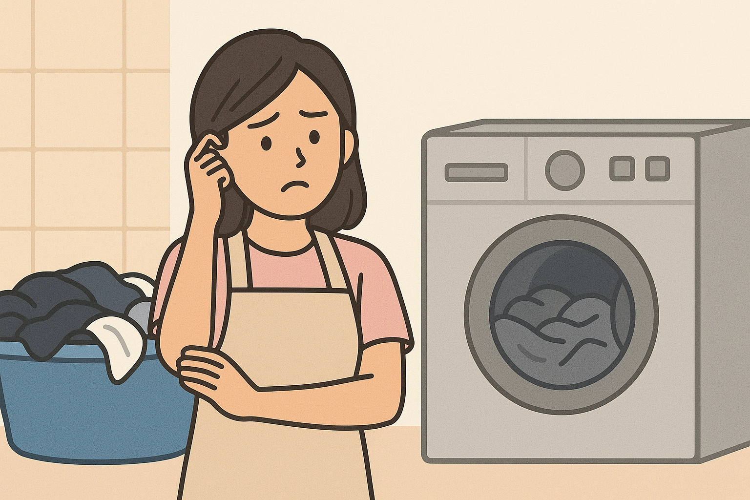 家庭主婦為了洗衣服而煩惱