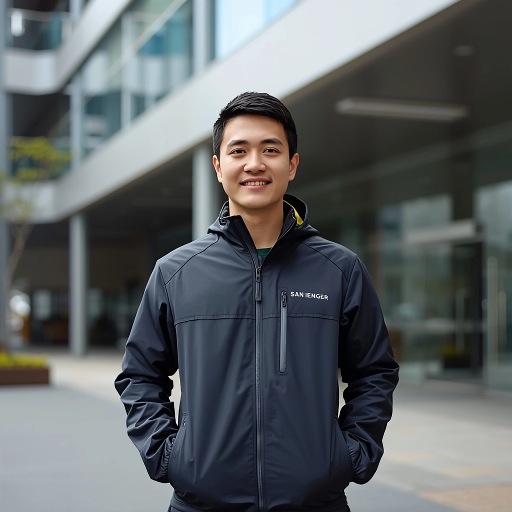 穿著高機能合身制服的台灣年輕工程師