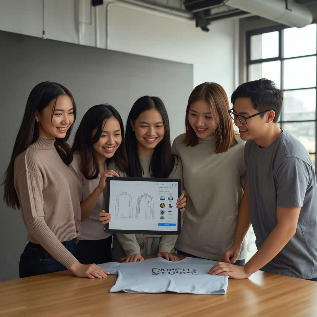 台灣年輕團隊開心確認客製化衣服設計
