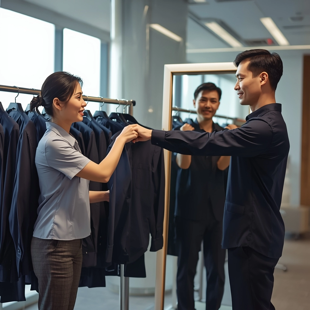 企業人資利用尺碼試穿套件協助員工確認制服尺寸,提升滿意度