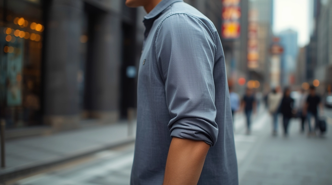 年輕員工穿著低調微標設計制服的街拍