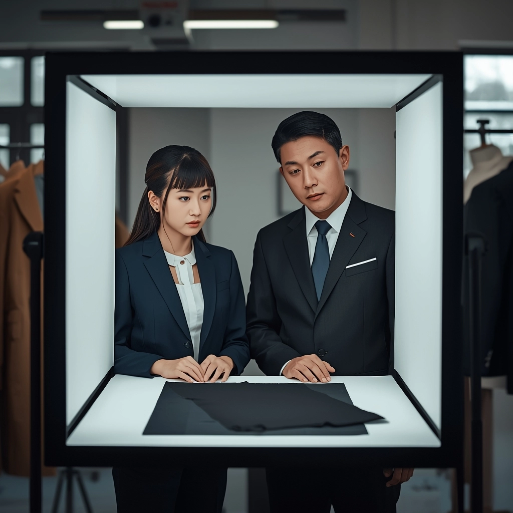 專業制服廠使用標準光源箱檢驗布料色差與品質