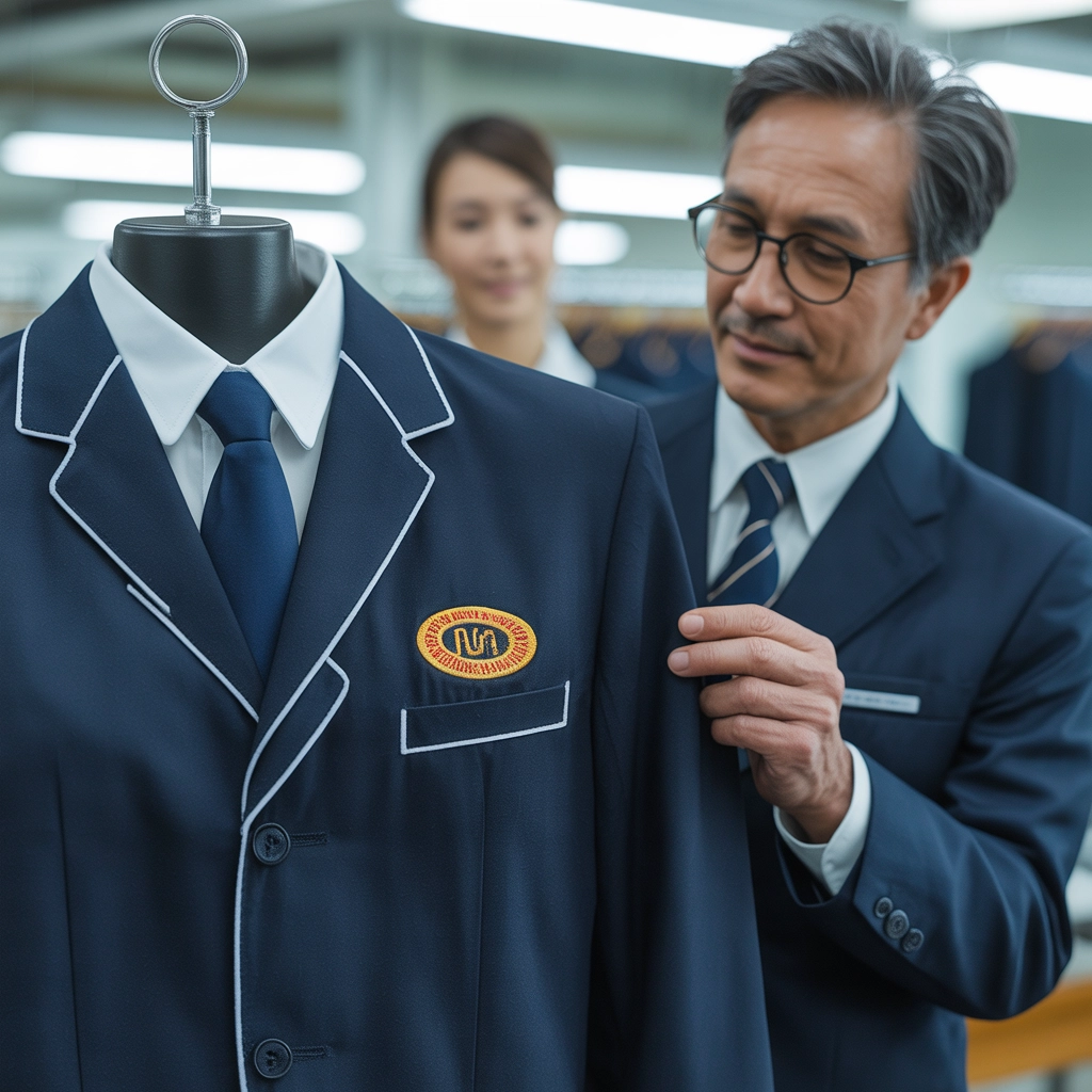 企業採購檢視高針數微電繡 Logo，確保制服展現職人精神與高級感