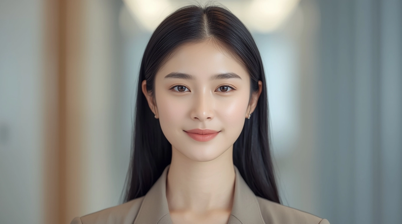 女裝團體制服形象規範示意，呈現統一髮型、配件與著裝標準，強化企業整體專業形象。