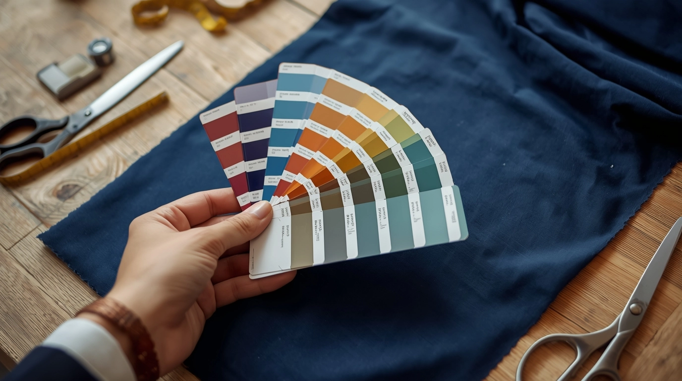 設計師嚴格比對制服布料色差