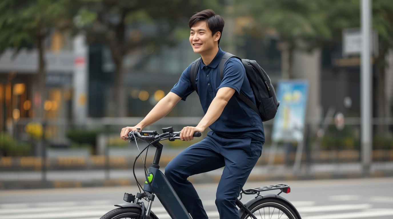 穿著Workleisure風格制服騎Ubike的上班族