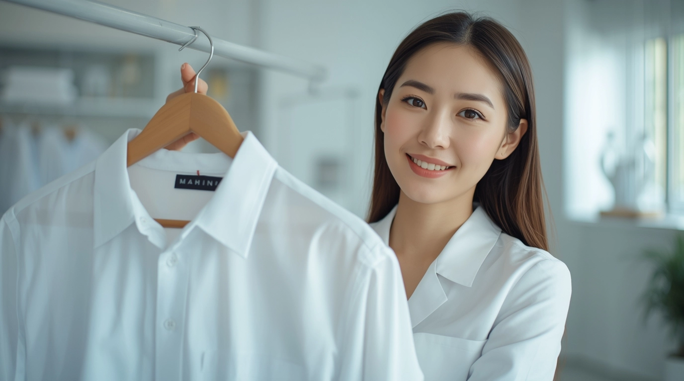 女性驚訝看著衣服上的油漬 一位年輕台灣女性在餐廳用餐時,驚訝地看著自己白色上衣剛沾到的明顯油漬,表情懊惱。