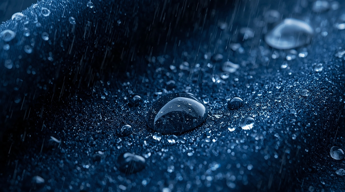 機能布料上的水珠凝結特寫