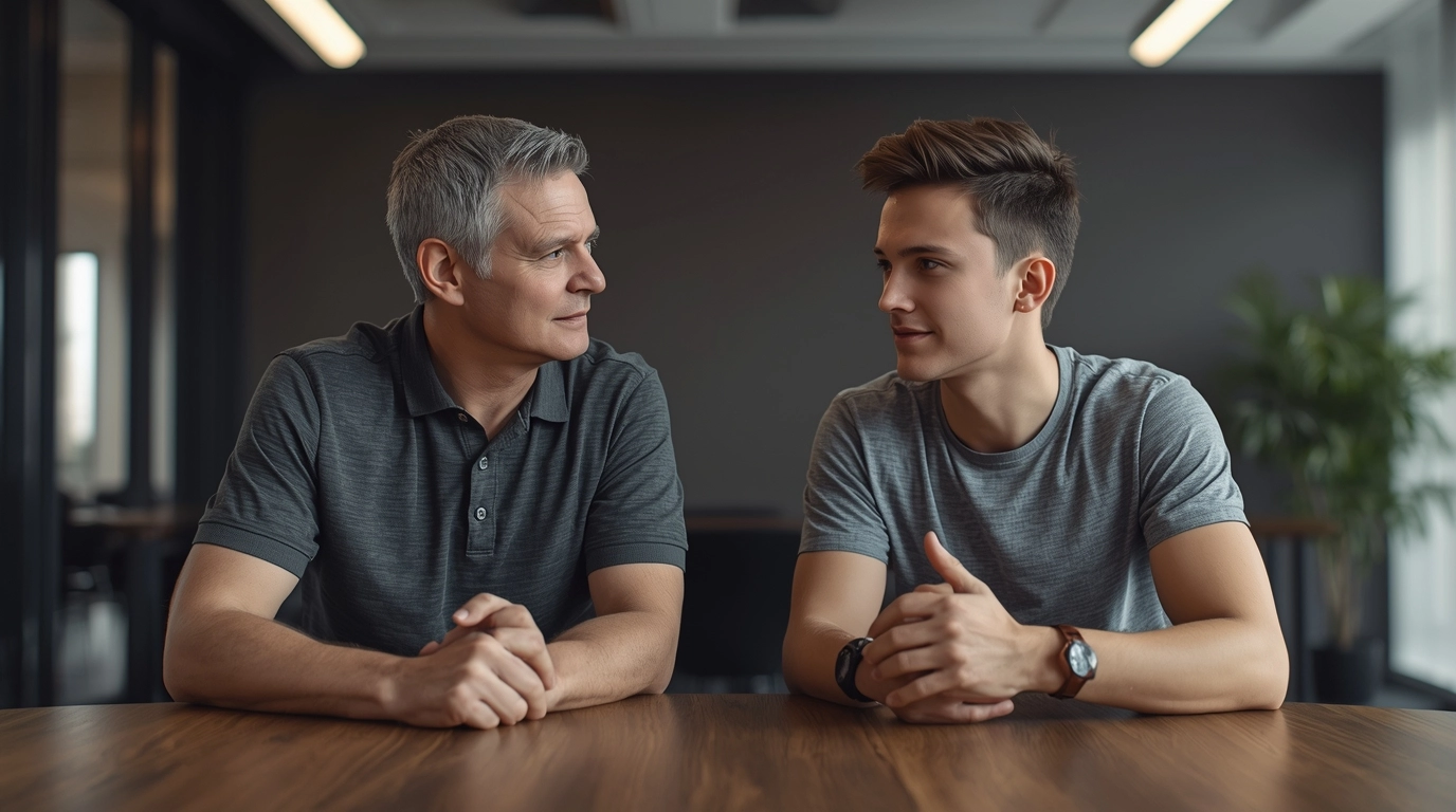 穿著同色系制服的扁平化企業溝通場景