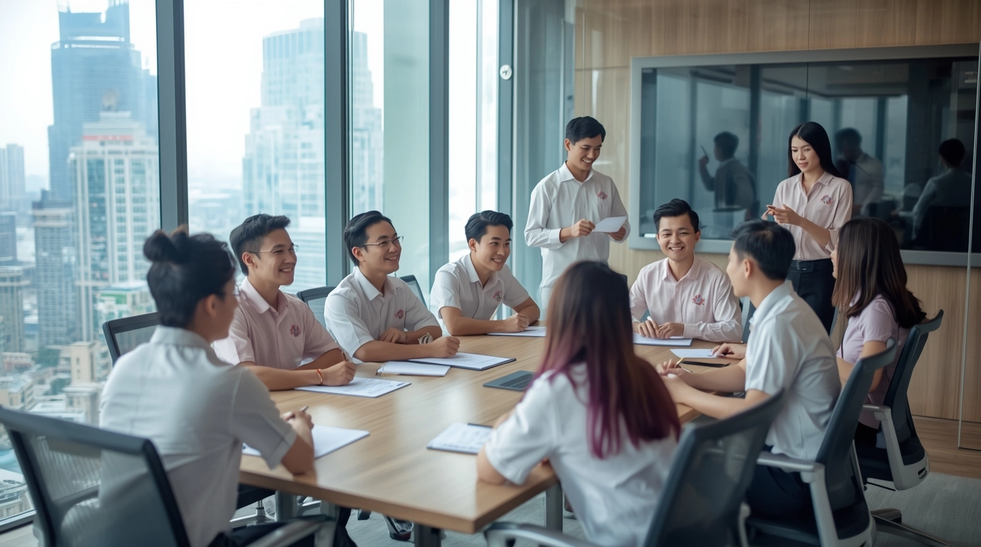 員工日常穿著制服於辦公室群組會議中