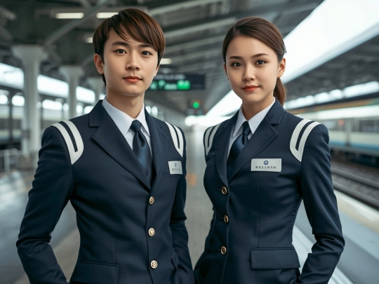 穿著剪裁俐落客製化團隊服搭乘高鐵出差的上班族