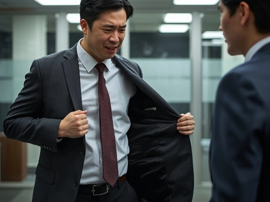 廉價制服拉鍊底部下止裂開造成員工維修困擾