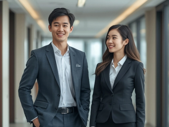穿著合身剪裁制服的台灣年輕職場男女