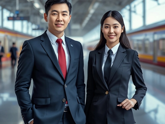 穿著合身俐落企業制服的上班族出差情境