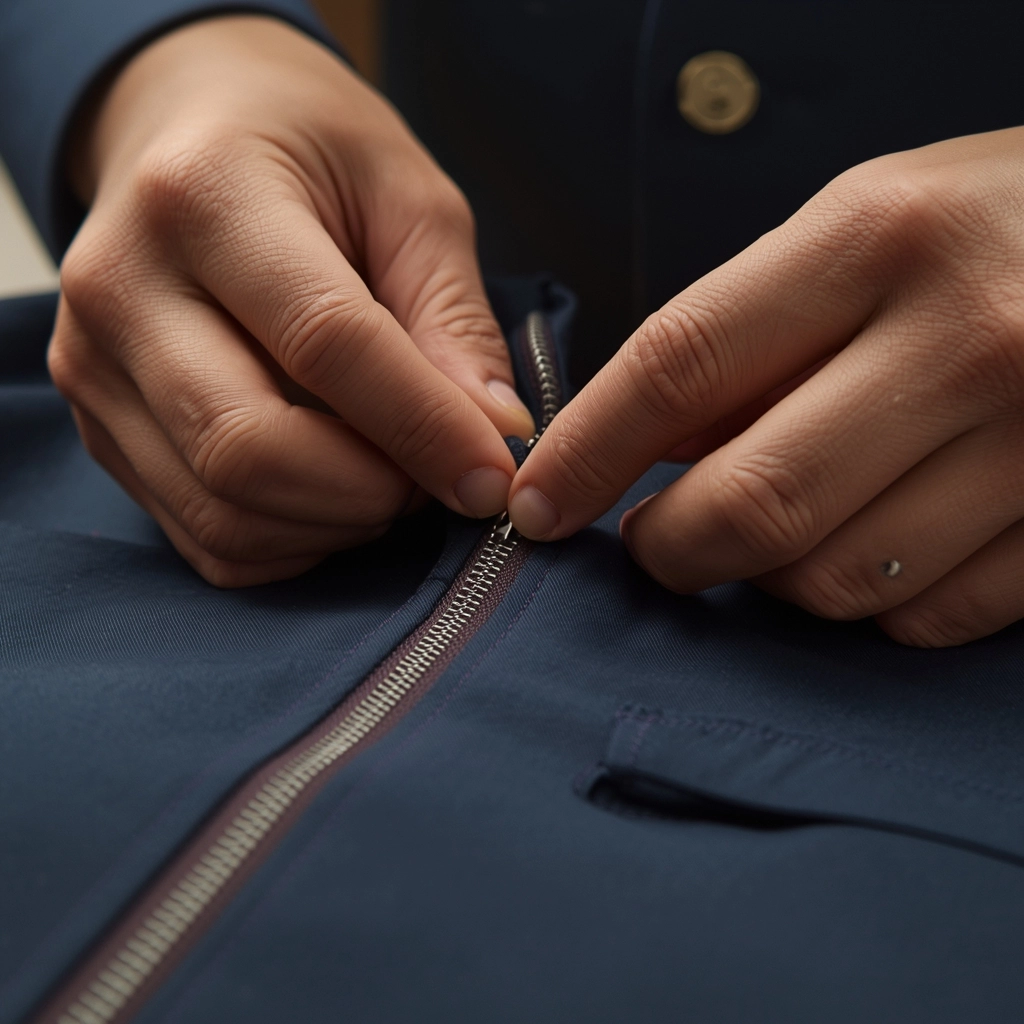 制服工廠透過雙針壓線車縫防止拉鍊咬布